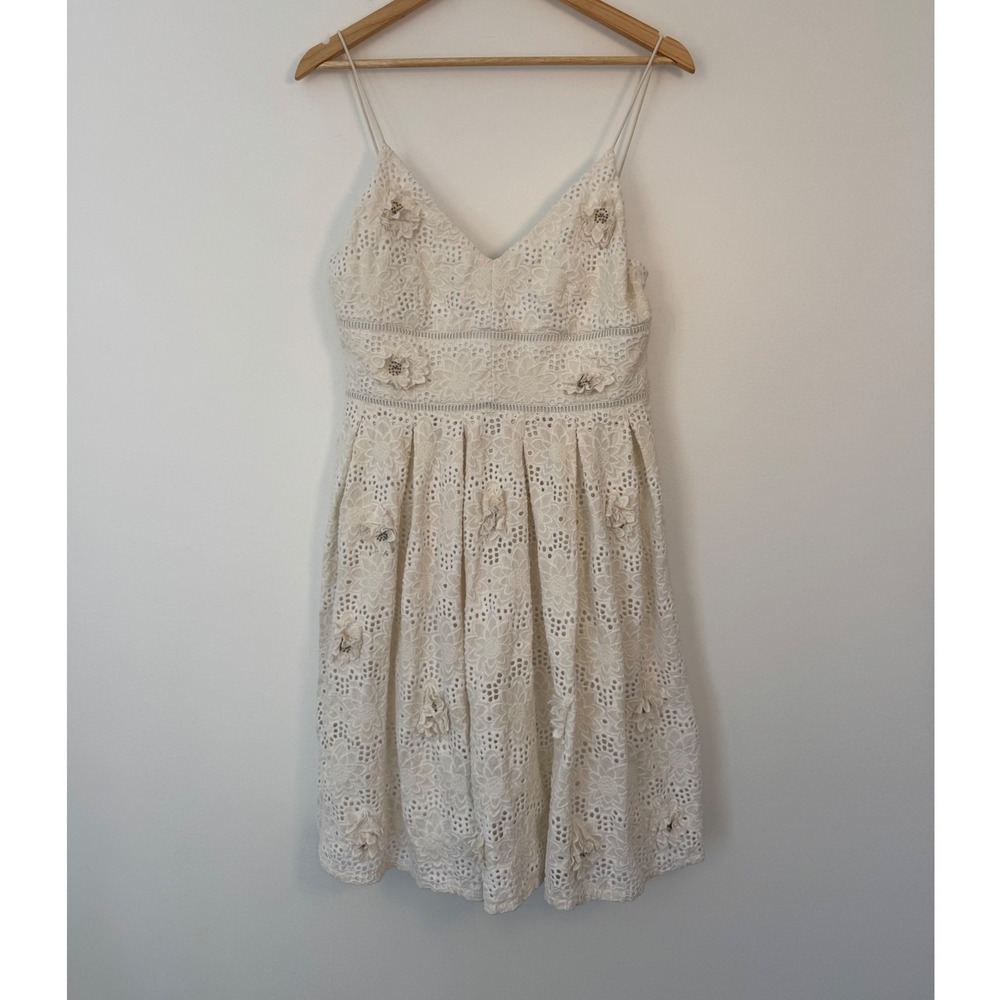 Coquette Michael Kors 6 Silk Eyelet Dress Ivory 3D Floral Beaded Strappy